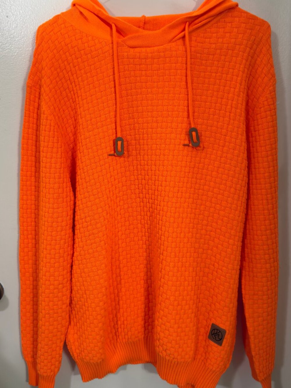 Textured Knit Hoodie Orange Basketweave Size XXL